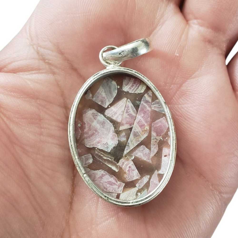 Vintage Sterling Silver Pink Agate Pendant - image 5