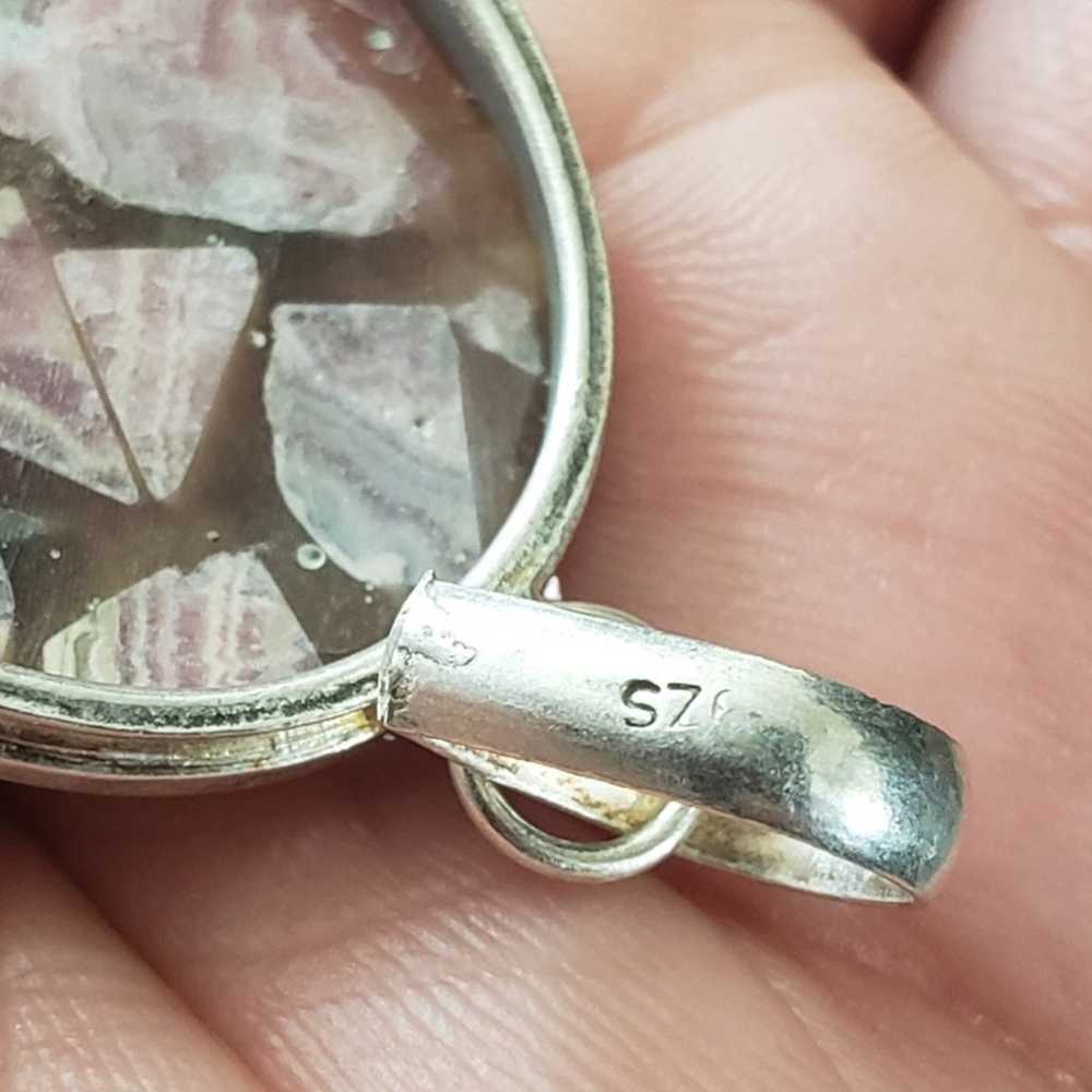 Vintage Sterling Silver Pink Agate Pendant - image 6