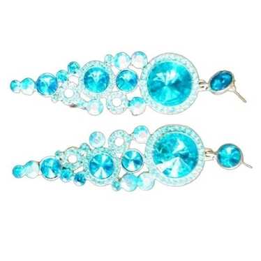 Vintage Blue Rhinestone Pierced Earrings