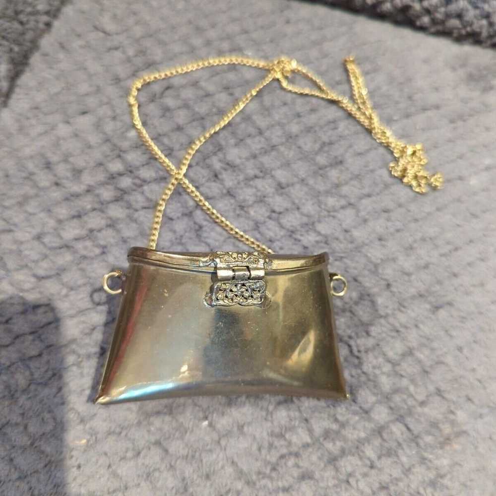 Vintage 1970's Retro Brass Miniature Pillow Purse… - image 2