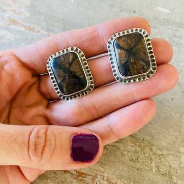 Navajo Vintage Sterling Silver & Brown Gemstone E… - image 1