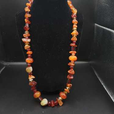 Vintage Carnelian and orange glass Heavy Long nec… - image 1