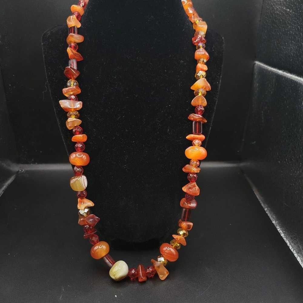 Vintage Carnelian and orange glass Heavy Long nec… - image 2