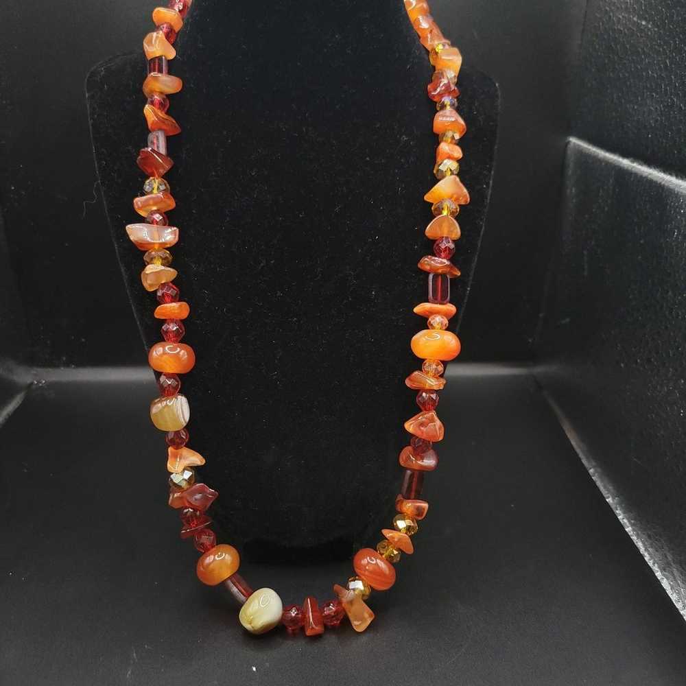 Vintage Carnelian and orange glass Heavy Long nec… - image 3