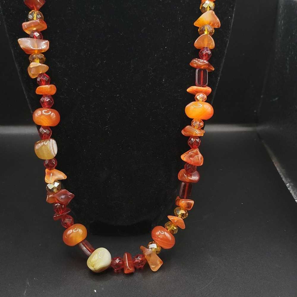 Vintage Carnelian and orange glass Heavy Long nec… - image 4