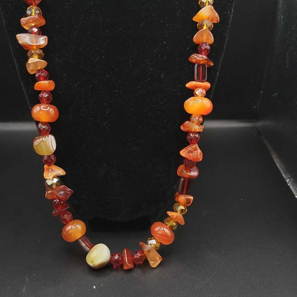 Vintage Carnelian and orange glass Heavy Long nec… - image 5