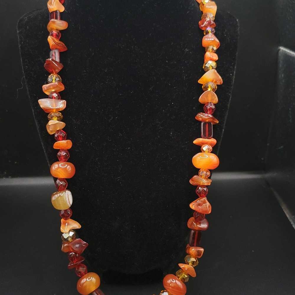 Vintage Carnelian and orange glass Heavy Long nec… - image 6