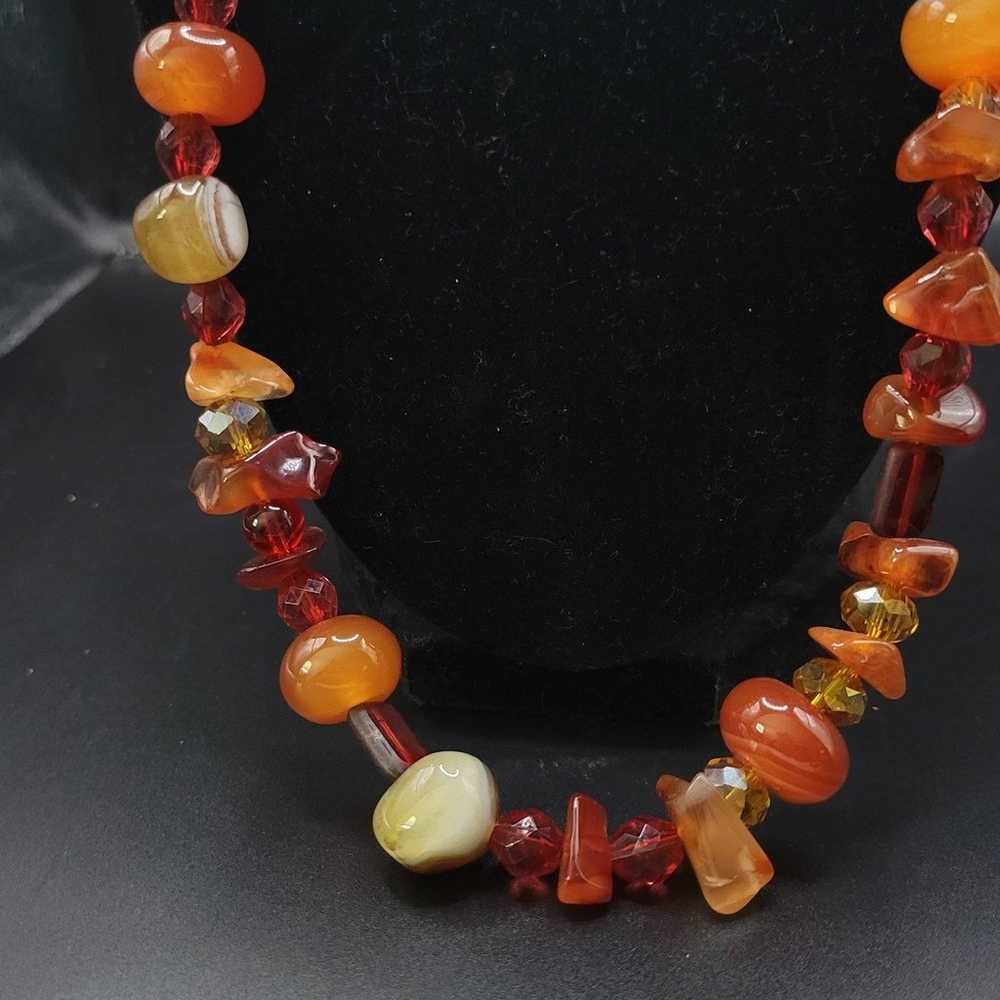 Vintage Carnelian and orange glass Heavy Long nec… - image 8