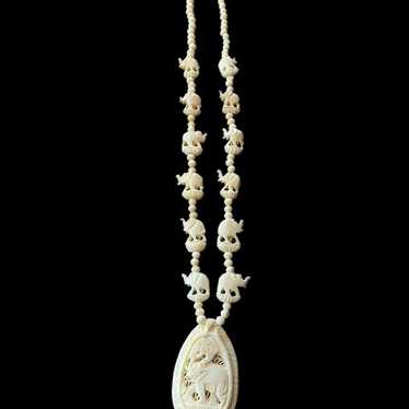 Vintage Carved Bone Hand Crafted Elephant Pendant… - image 1