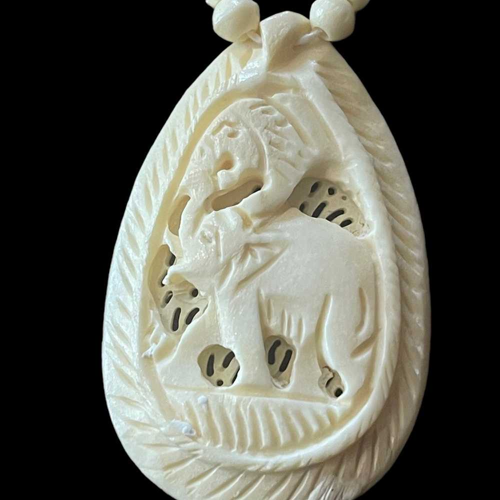 Vintage Carved Bone Hand Crafted Elephant Pendant… - image 2