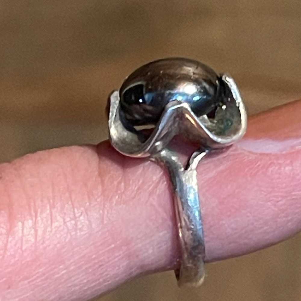 Sterling silver and Hematite flower ring - image 3