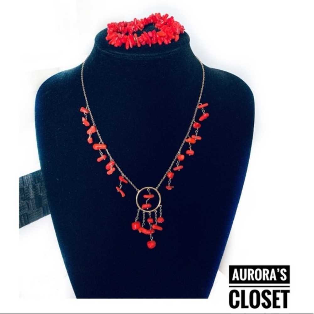 Cookie Lee Red Coral Necklace Bracelet Set - image 2