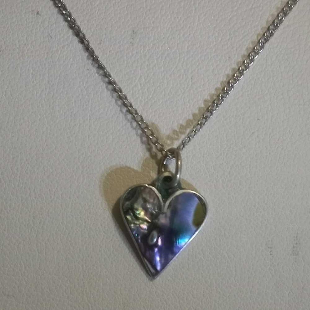 Vtg 925 Silver Abalone Heart Necklace - image 1