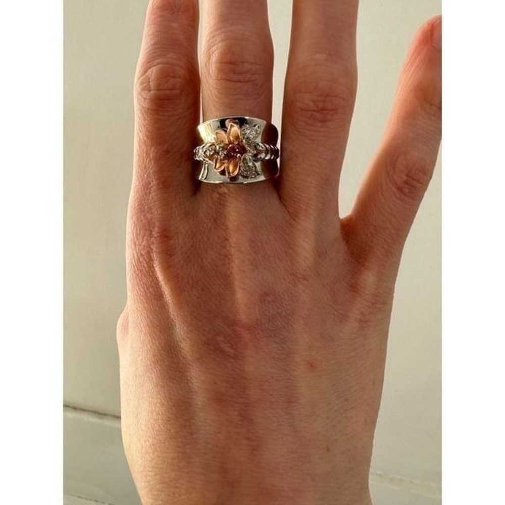 Vintage Sterling Silver Rose Gold Tone Flower Ring - image 1