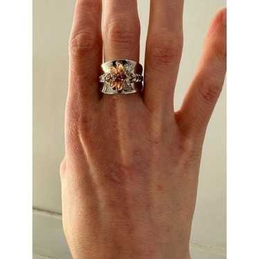 Vintage Sterling Silver Rose Gold Tone Flower Ring - image 1