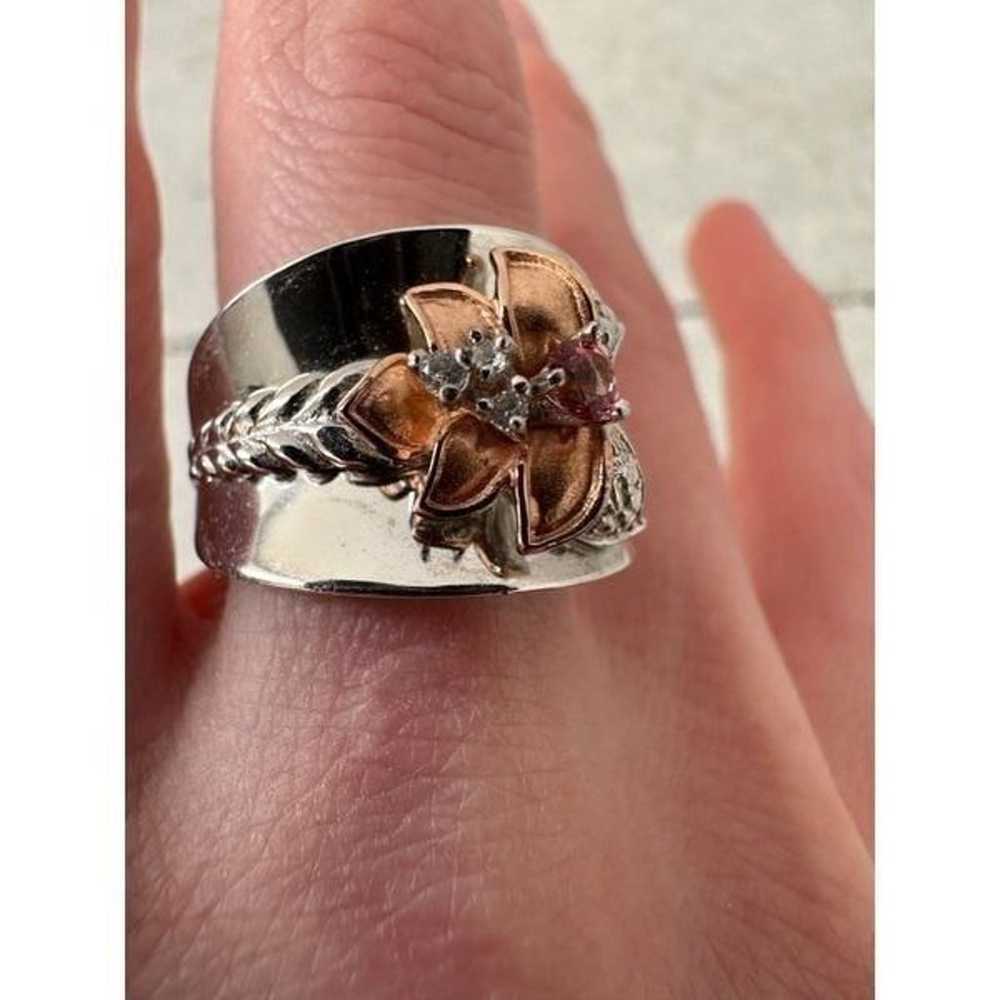 Vintage Sterling Silver Rose Gold Tone Flower Ring - image 3