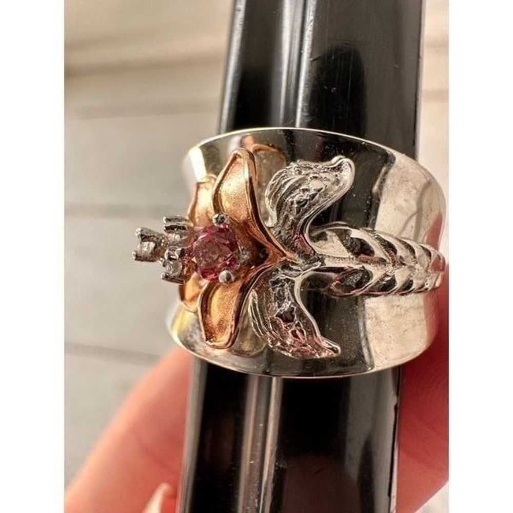 Vintage Sterling Silver Rose Gold Tone Flower Ring - image 4