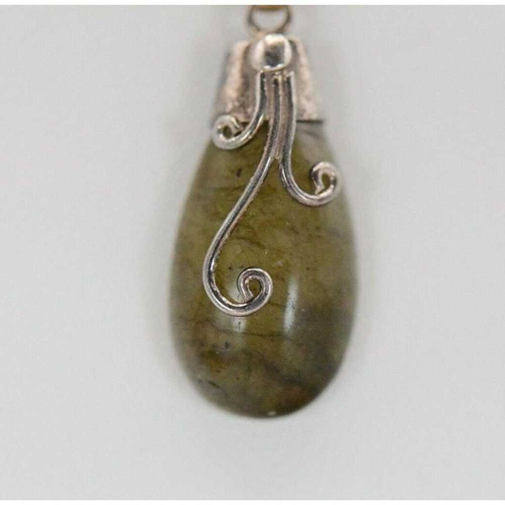 Vintage Green Agate Solid Sterling Silver 925 Nec… - image 1