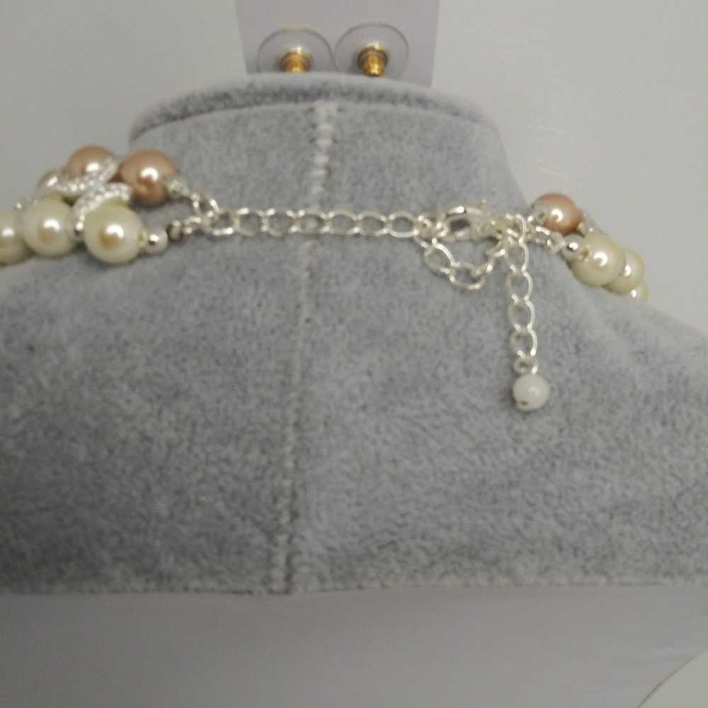 Vintage Necklace & Earrings Pearl and Rose Silver… - image 6