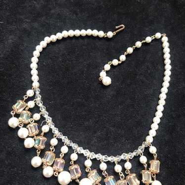 Crystal Pearls beaded necklace vtg - image 1