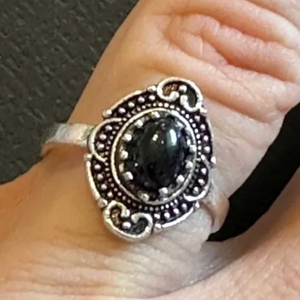 Vintage Sterling Snowflake Obsidian Ring - image 7