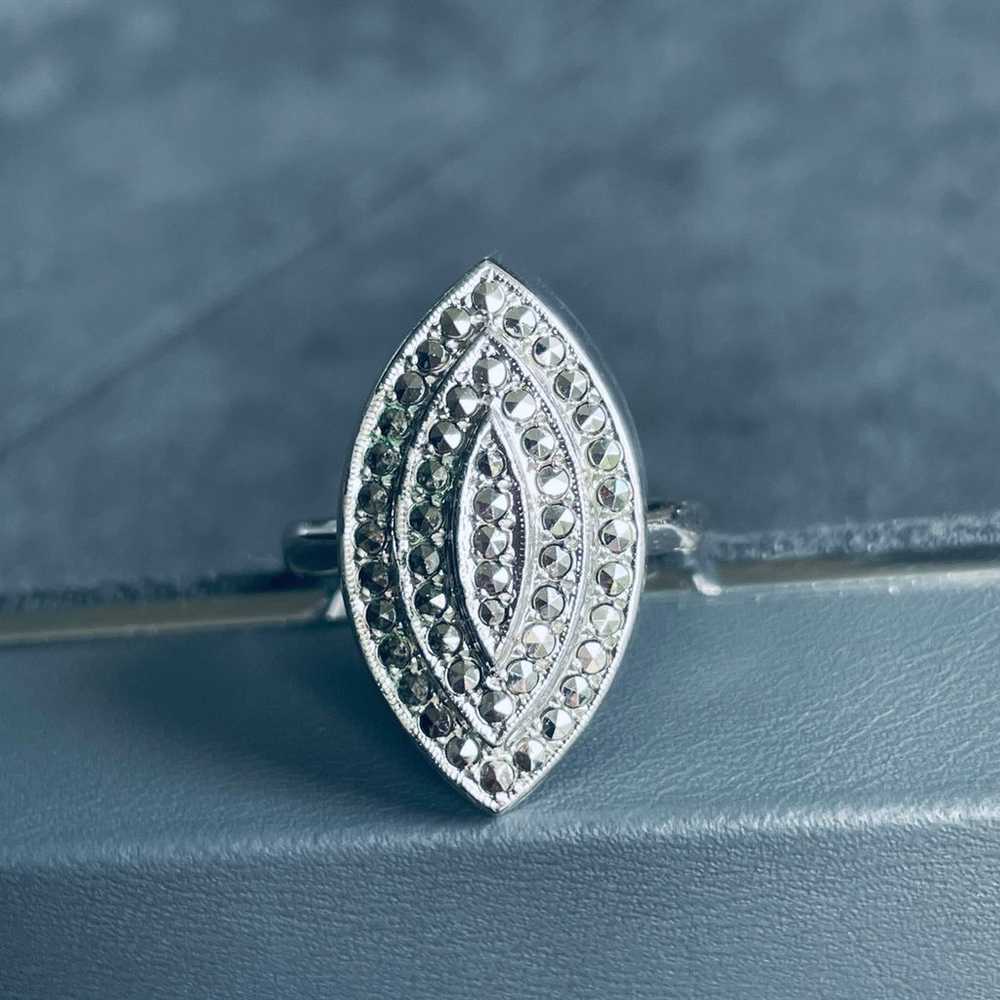 MARQUISE MARCASITE STATEMENT COCKTAIL STERLING SI… - image 1