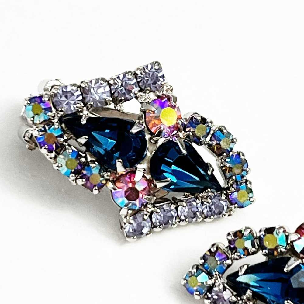 Aurora Borealis Vintage Blue Clip Earrings - image 4