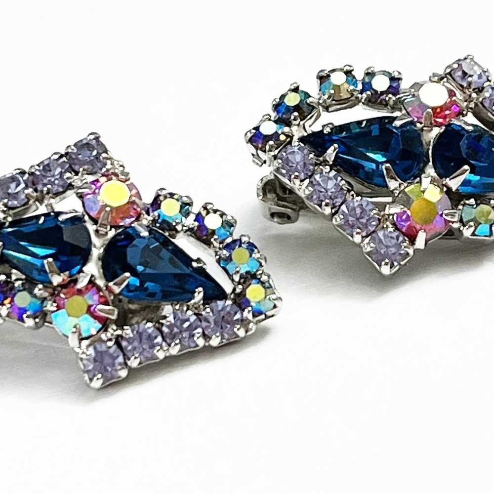 Aurora Borealis Vintage Blue Clip Earrings - image 6