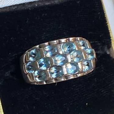 Vintage Sterling Silver Wide Blue Topez Ring - image 1