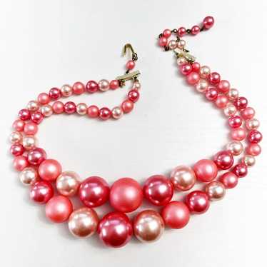 Pink Mid-Century Vintage Layered Ombre Beaded Cho… - image 1