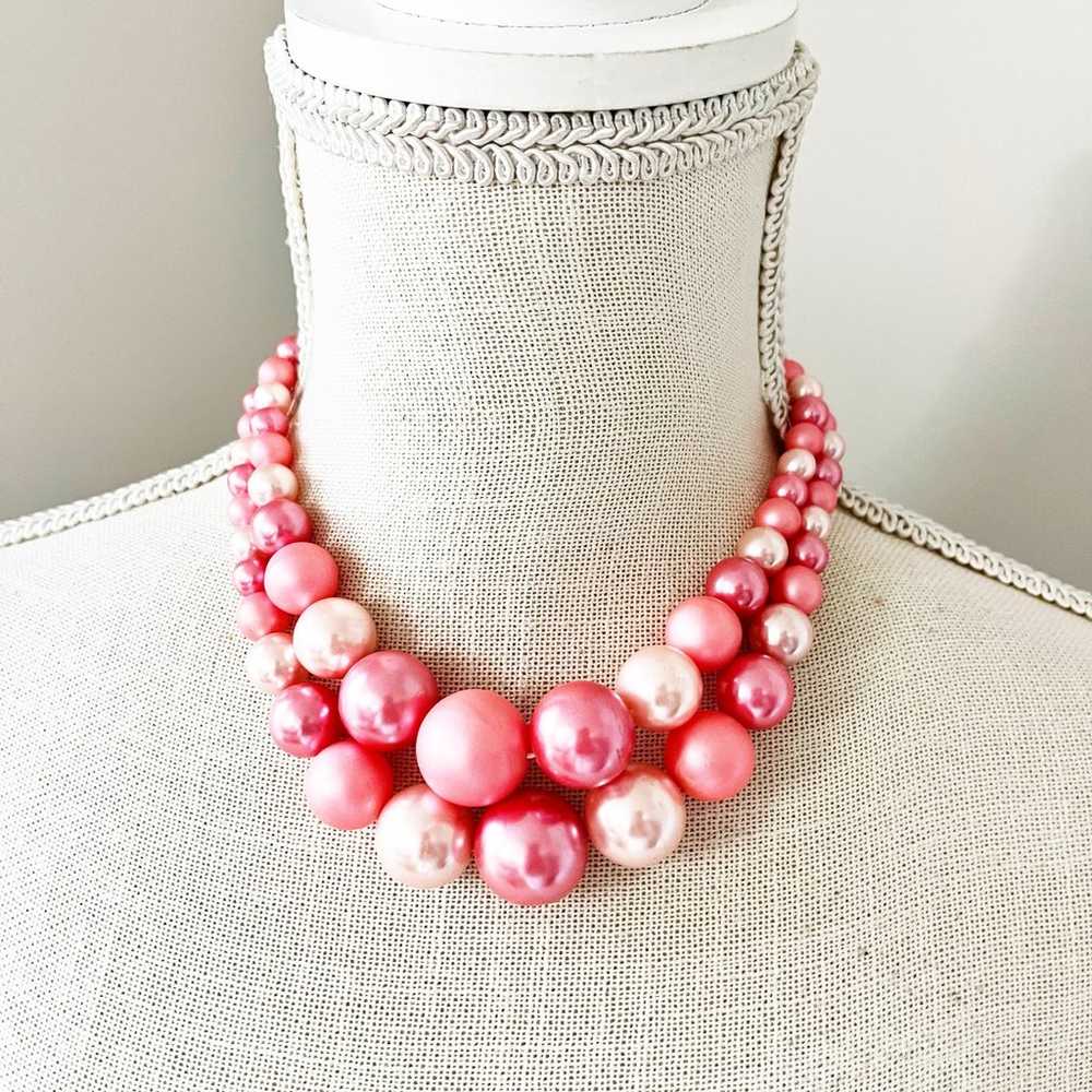 Pink Mid-Century Vintage Layered Ombre Beaded Cho… - image 2