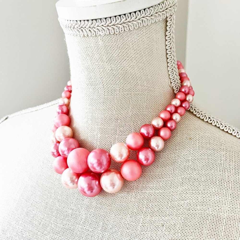 Pink Mid-Century Vintage Layered Ombre Beaded Cho… - image 5