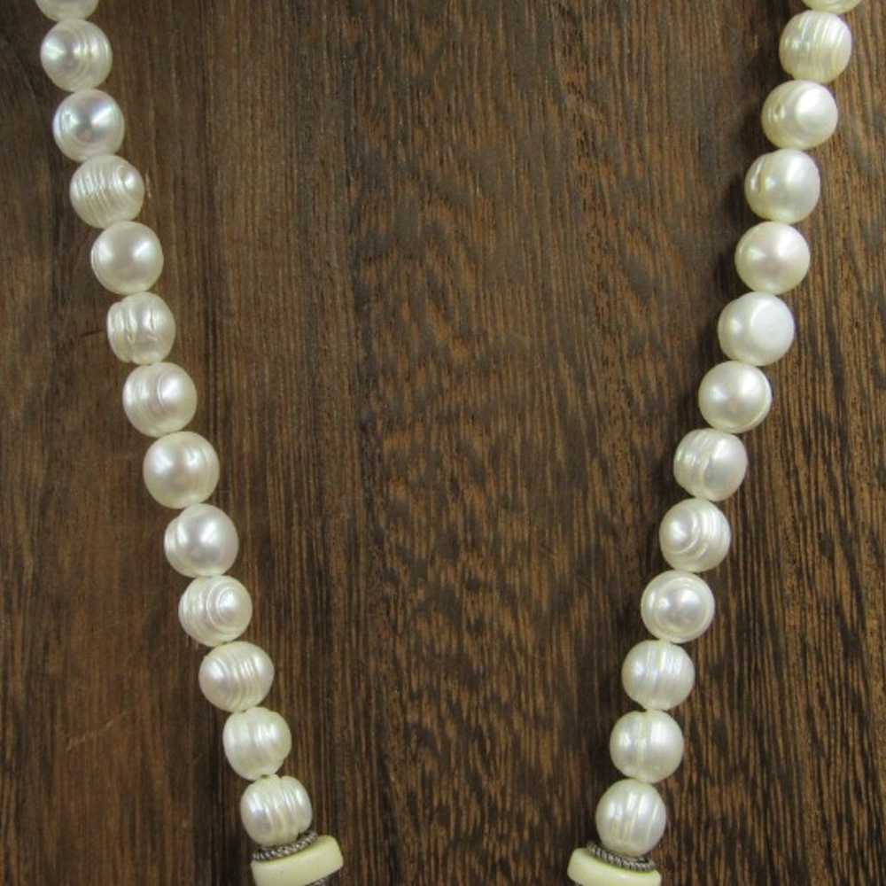 18" Sterling Silver White Pearls & Semi Precious … - image 2