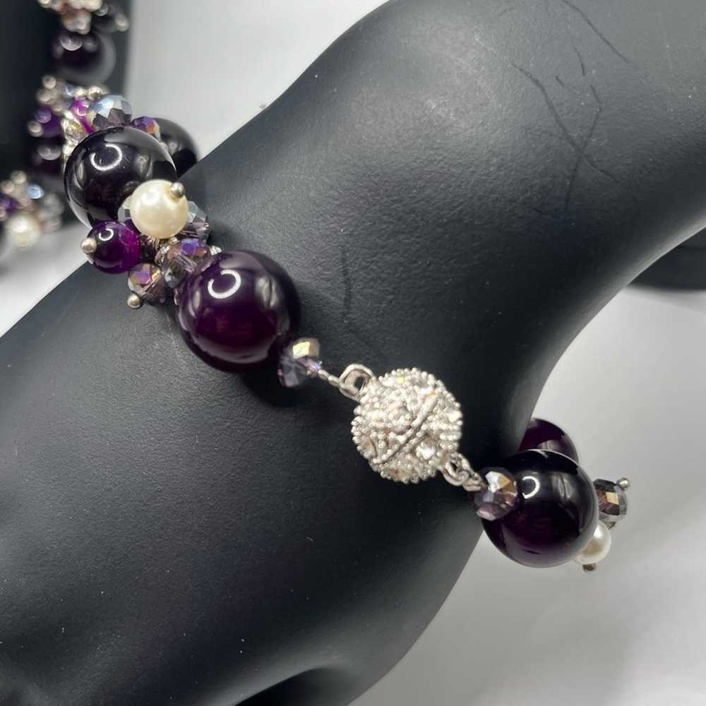 Glass purple, silver, and pearl colored necklace … - image 3