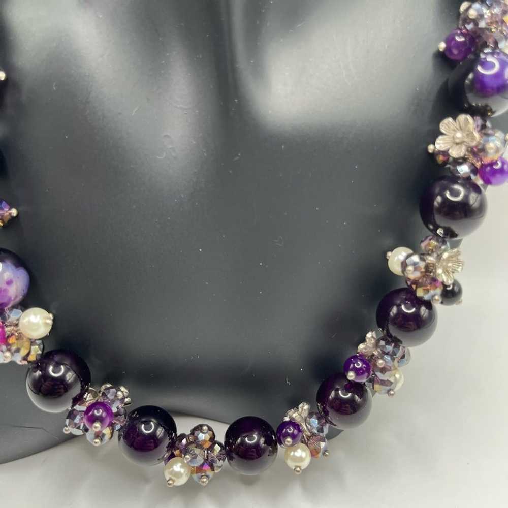 Glass purple, silver, and pearl colored necklace … - image 4