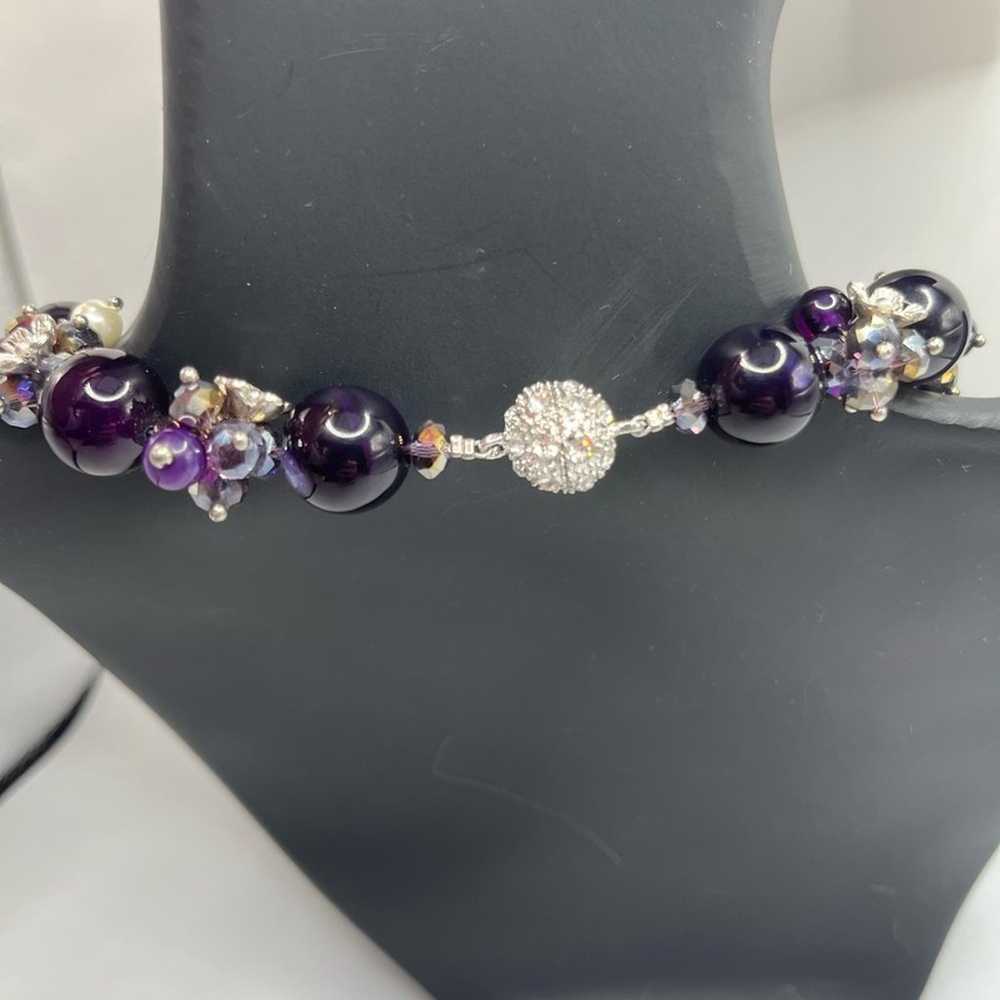 Glass purple, silver, and pearl colored necklace … - image 5