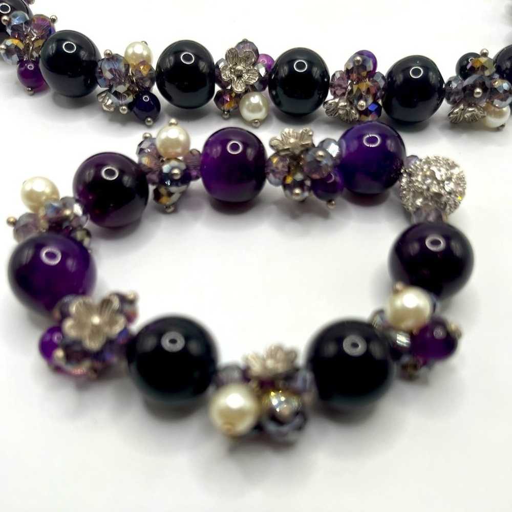 Glass purple, silver, and pearl colored necklace … - image 7