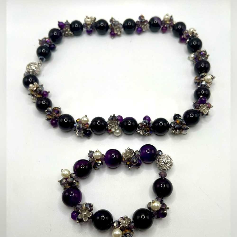 Glass purple, silver, and pearl colored necklace … - image 8