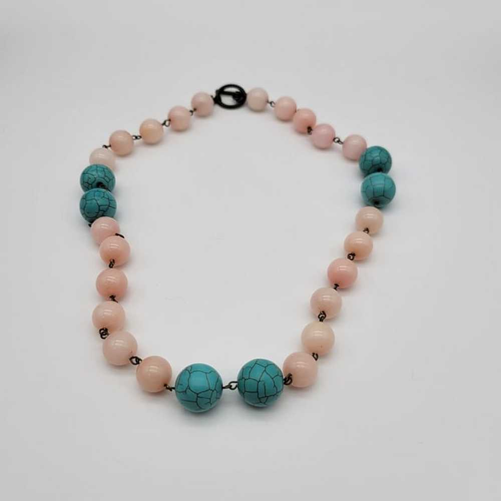 Rose Quartz Turquoise Beaded Necklace Natural Sto… - image 2