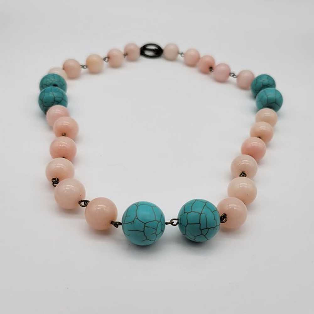 Rose Quartz Turquoise Beaded Necklace Natural Sto… - image 3