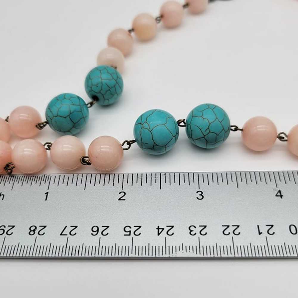 Rose Quartz Turquoise Beaded Necklace Natural Sto… - image 6