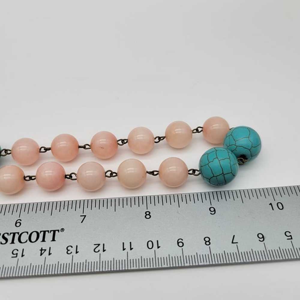 Rose Quartz Turquoise Beaded Necklace Natural Sto… - image 8