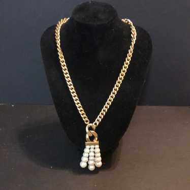 Anne Klein gold tone faux Pearl chain link neckla… - image 1