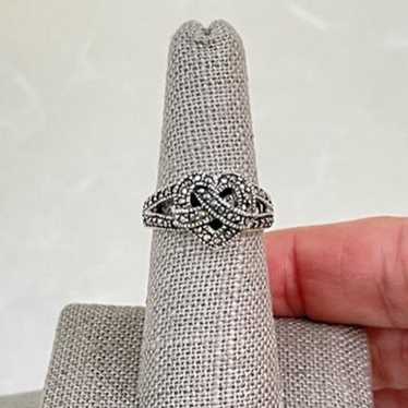 Vintage Sterling Silver Marcasite Woven Heart Ring