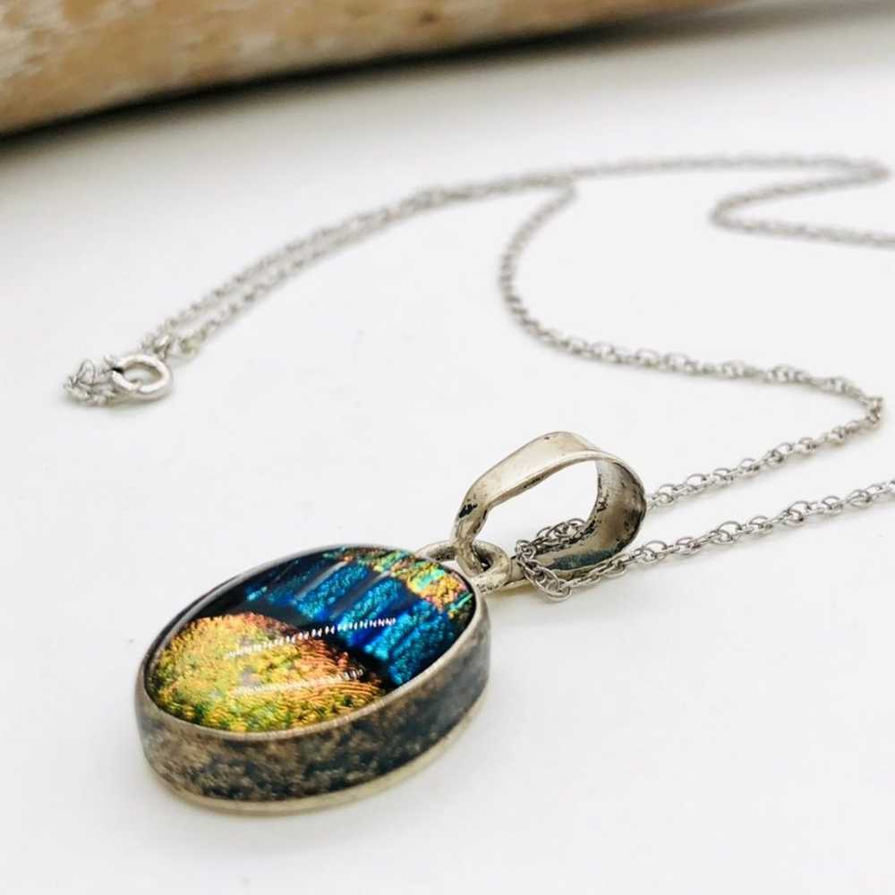 Vintage Dichroic Art Glass 925 Necklace - image 11