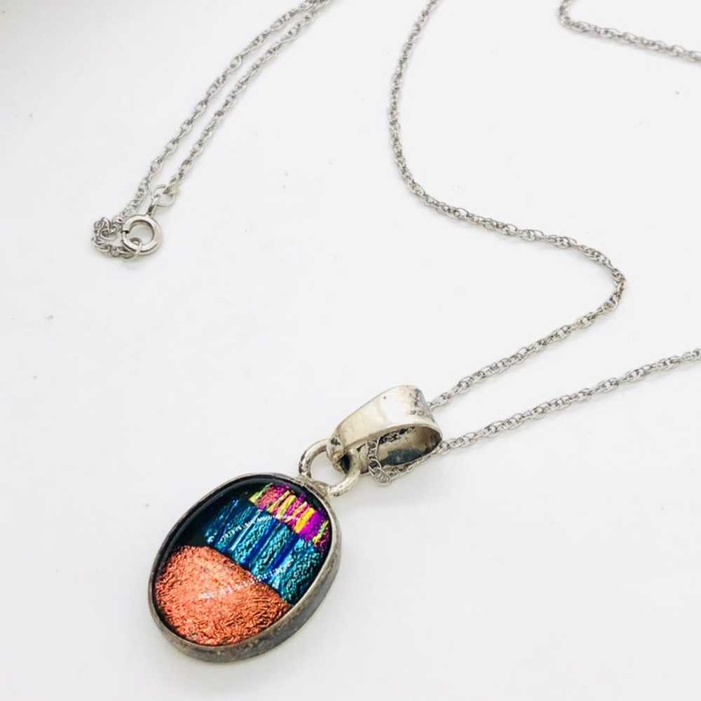 Vintage Dichroic Art Glass 925 Necklace - image 12