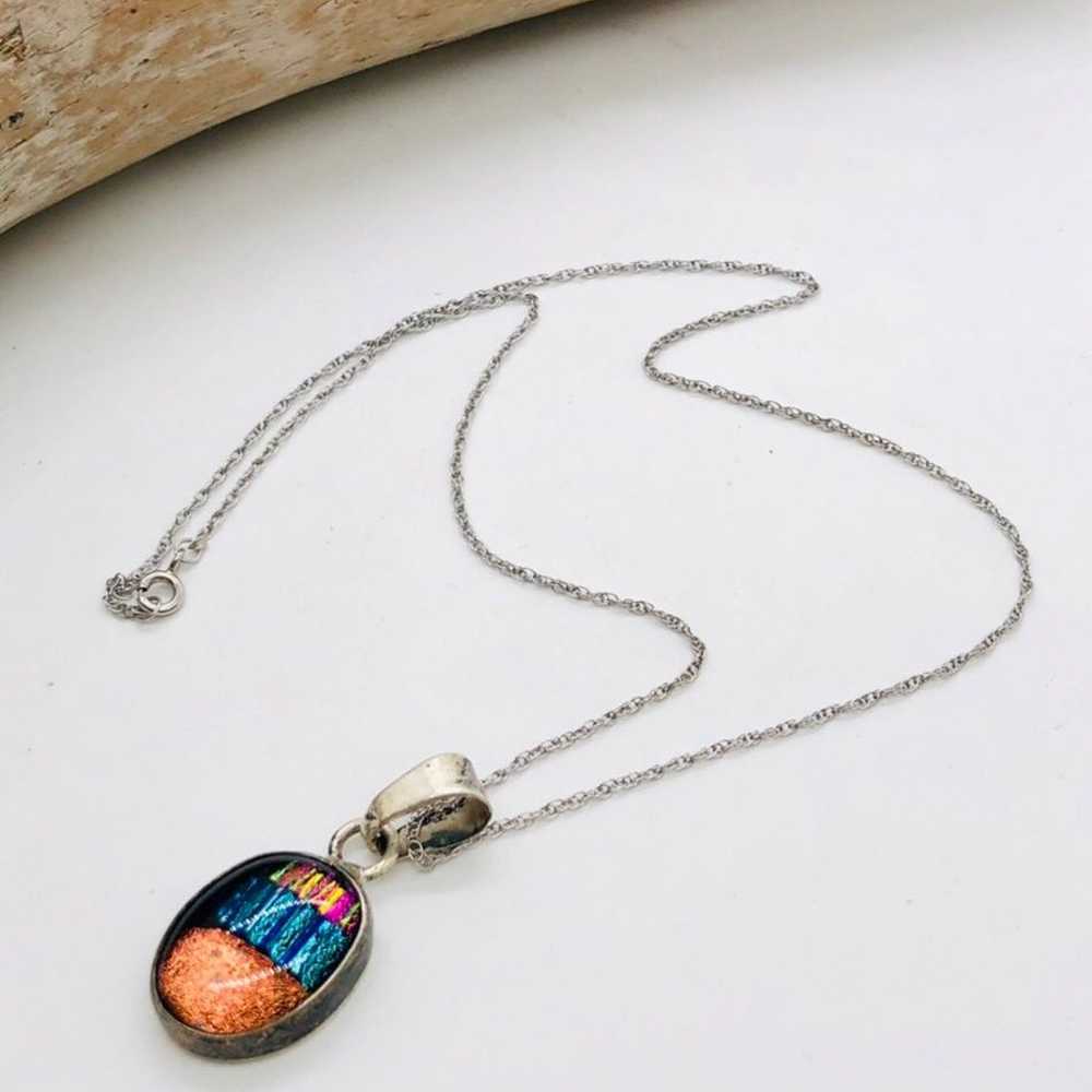 Vintage Dichroic Art Glass 925 Necklace - image 1