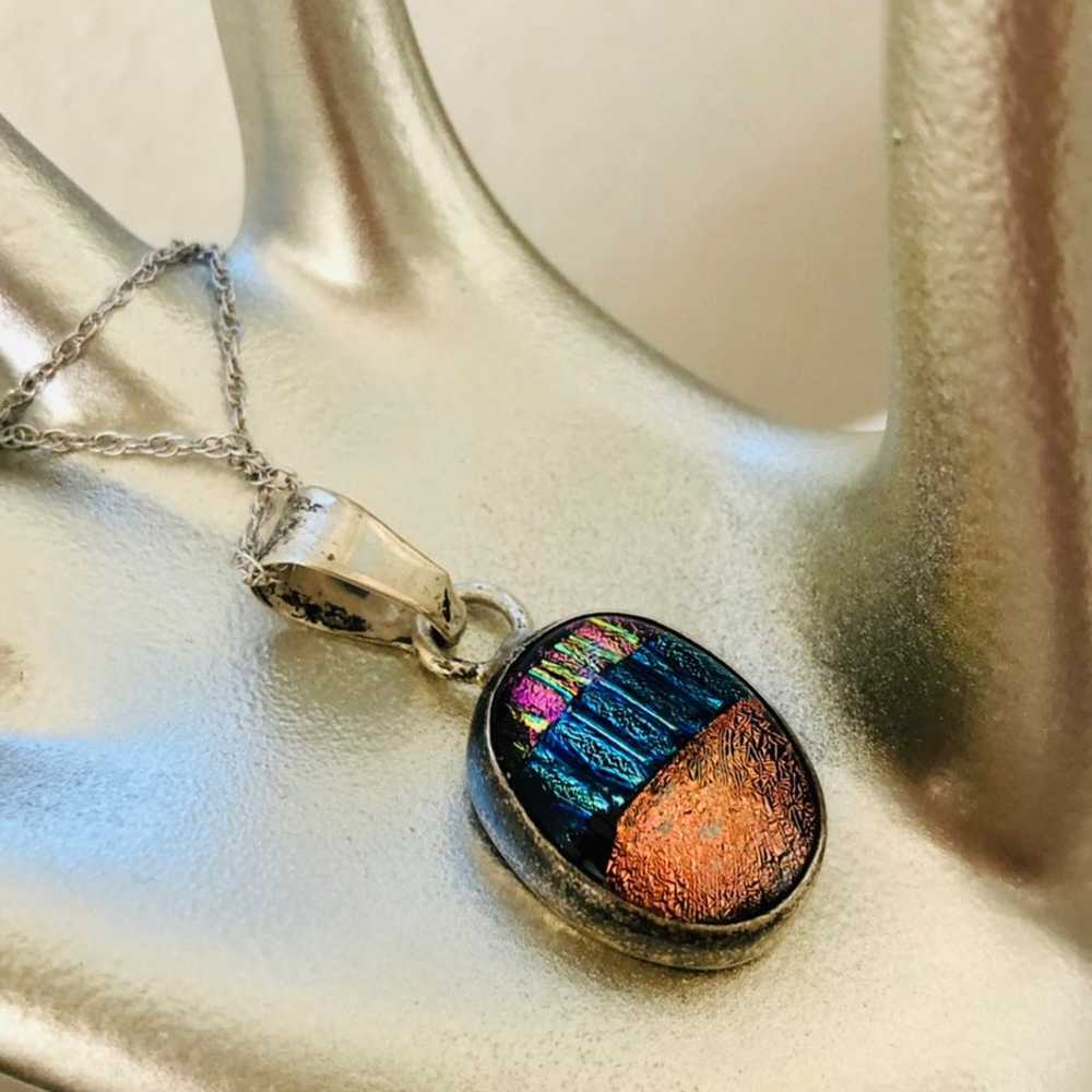 Vintage Dichroic Art Glass 925 Necklace - image 3