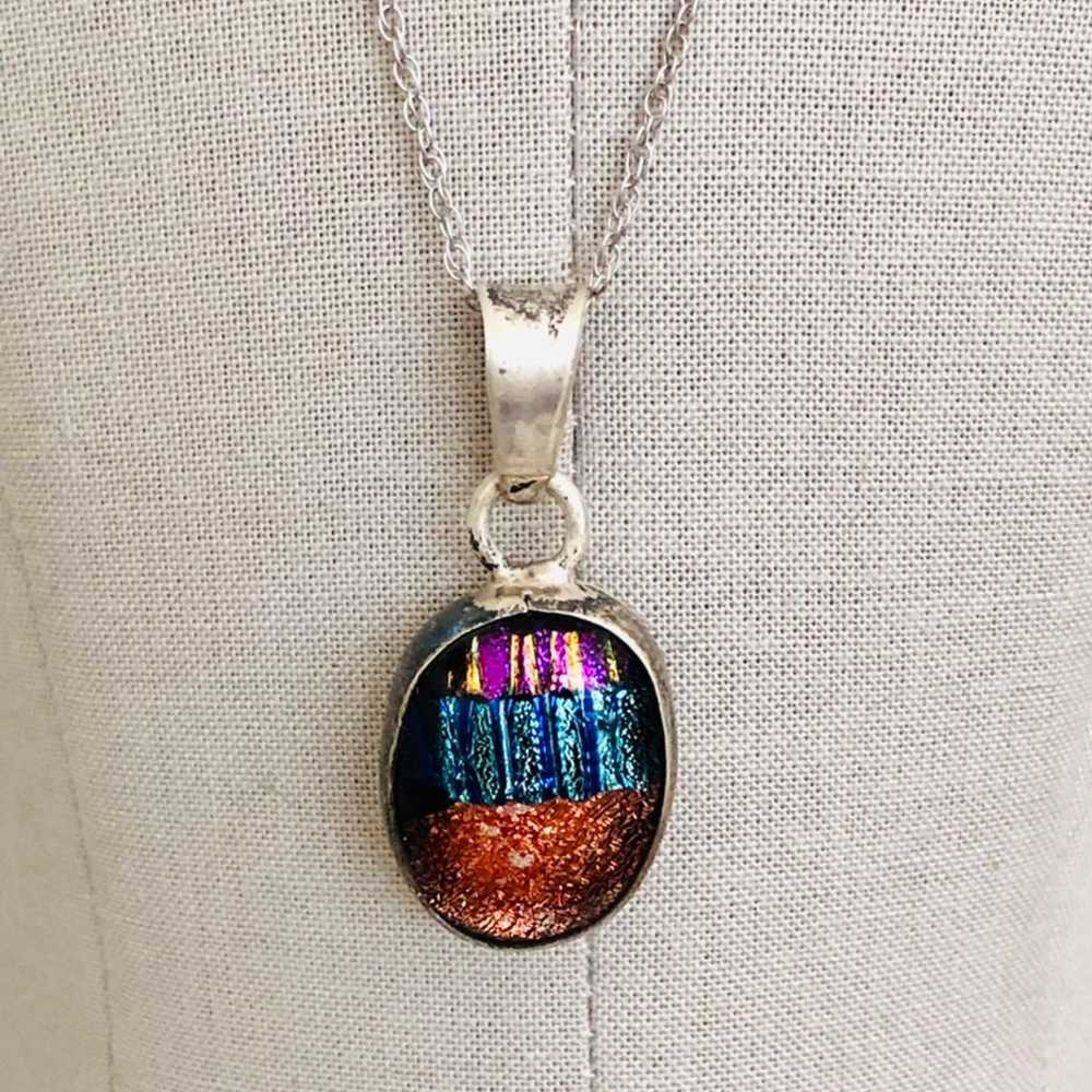 Vintage Dichroic Art Glass 925 Necklace - image 6