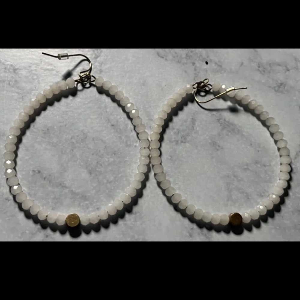 VINTAGE BIG HOOPS EARRINGS WHITE  STERLING SILVER… - image 1